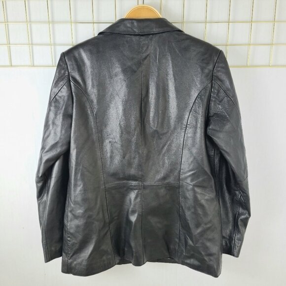 Black Genuine Lamb Leather One-Button Classic Blazer - Picture 4 of 12